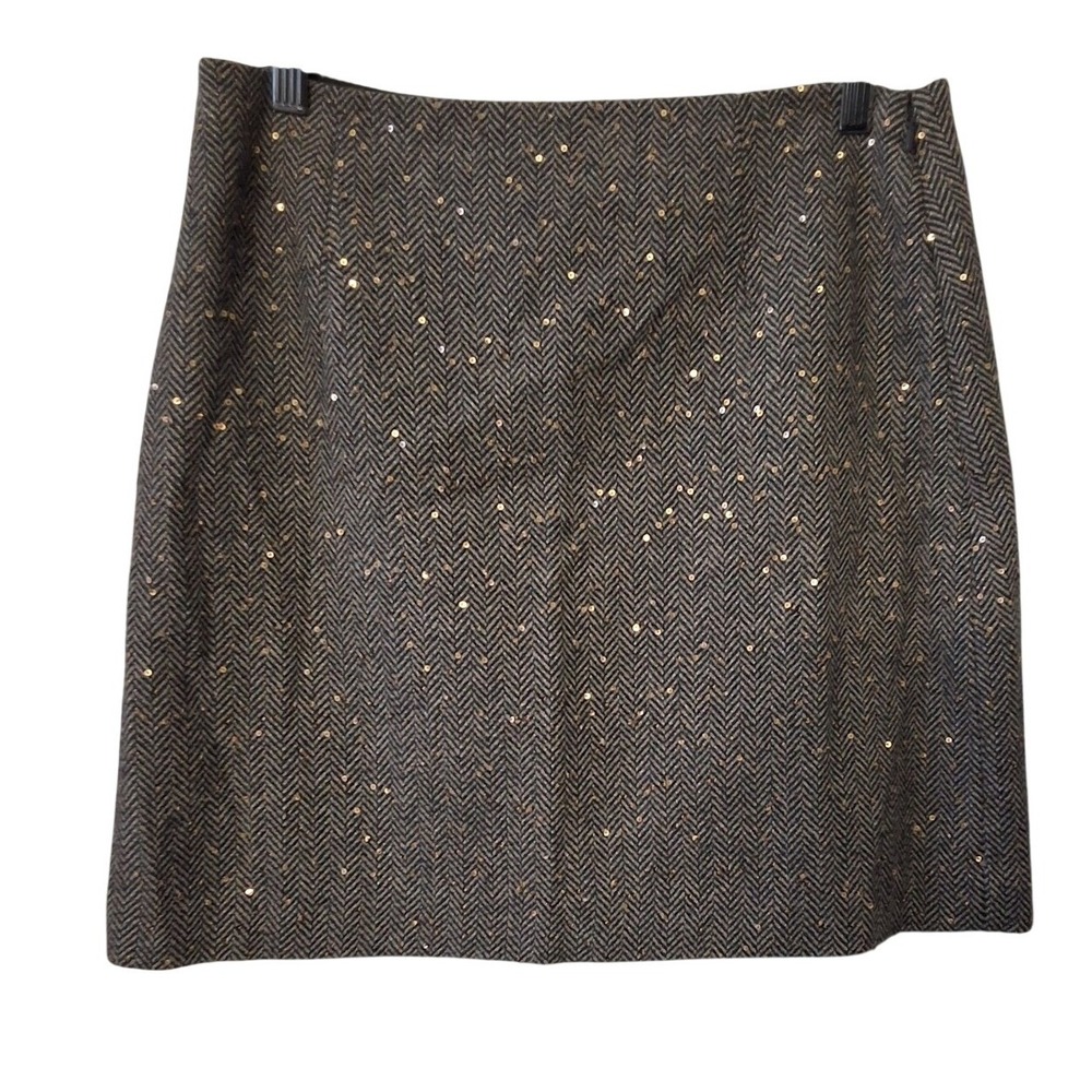 Loft Women 6 NWT Wool Blend Miniskirt Herringbone Pattern Sequins Academia Twee